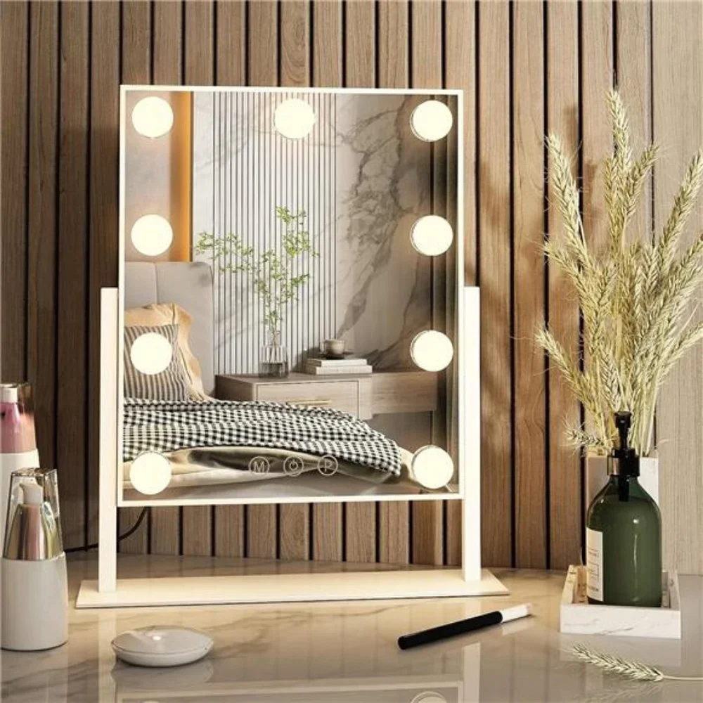 Hollywood Vanity Mirror with Lights,Tabletop Makeup Mirror with 9 LED Lights